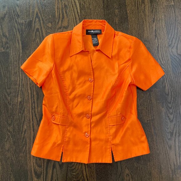 Vintage Orange Blouse 10P Sag Harbor Petite - short sleeve with shoulder pads - Picture 1 of 5